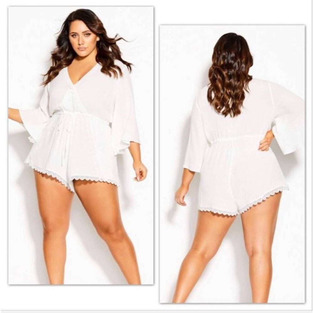 City Chic Playsuit Spirited Romper Ivory Plus 16 XL BNWT Boho Bridal Festival